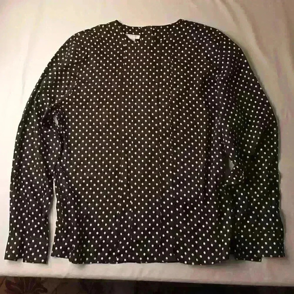 Jones New York Rayon Top Size 6 Long Sleeve Black and White Polka Dot - Picture 2 of 8